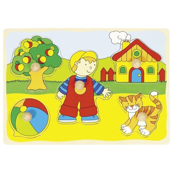 Goki Steckpuzzle Katze Haus Kinder Holzspielzeug Lernpuzzle Einlegepuzzle