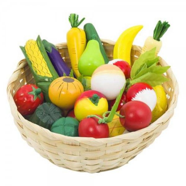 Obst und Gemüse 1er Set, für den kleinen Wochenmarkt, 23 bunte Teile aus Holz