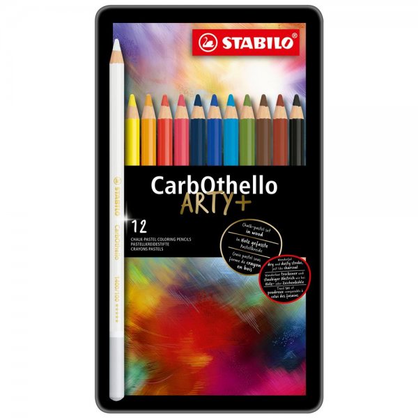 Pastellkreidestift - STABILO CarbOthello - ARTY+ - 12er Metalletui - mit 12 verschiedenen Farben