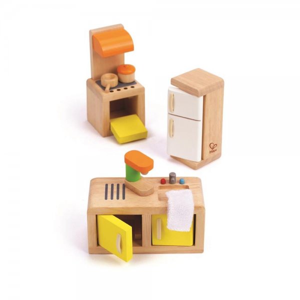 Hape Küche Holz mehrfarbig Puppenhaus Kinder Spielzeug Puppenhauszubehör Möbel 7 teilig gestalten