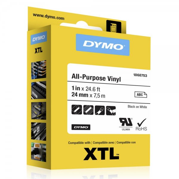 Dymo XTL Schriftband Vinyl perm. 24 mm x 7 m schwarz auf weiß