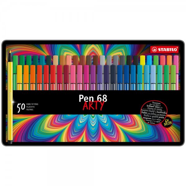 Premium-Filzstift - STABILO Pen 68 - ARTY - 50er Metalletui - mit 46 verschiedenen Farben