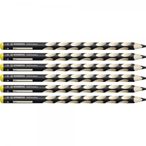 Ergonomischer Buntstift für Linkshänder - STABILO EASYcolors - 6er Pack - schwarz