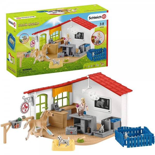 Schleich 42502 Farm World Spielset - Tierarzt-Praxis mit Haustieren Spielzeug ab 3 Jahren 27 Teile