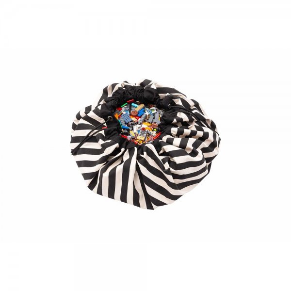 Play&Go Spieldecke Stripes Black Schwarz Ø 140 cm Aufbewahrungssack Spielzeugtasche für unterwegs Aufbewahrungsmatte