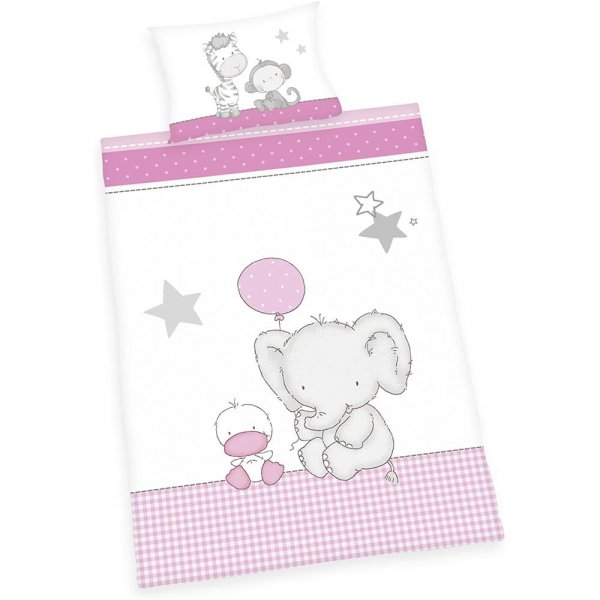 Herding Elefant Babybettwäsche 40x60+100x135 cm rosa Baumwolle Bettbezug Kissenbezug bequem süß