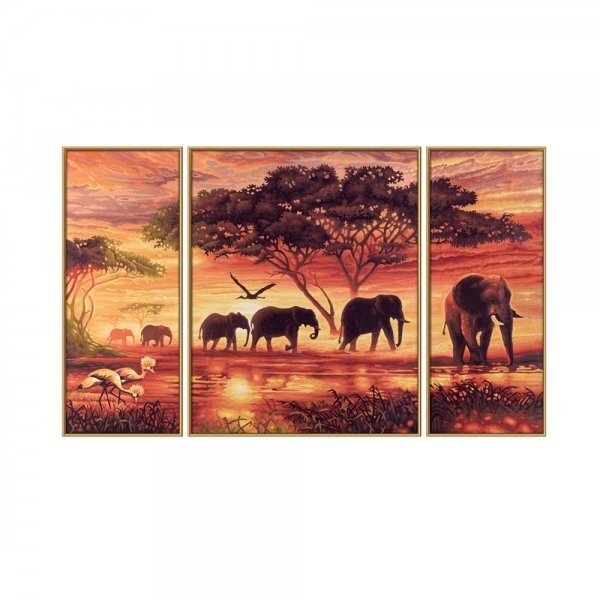 Schipper Malen nach Zahlen Afrika Elefantenkarawane 80 x 50 cm Triptychon Bilder malen