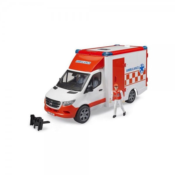 Bruder Mercedes Benz Sprinter Ambulanz mit Fahrer Trage Krankenwagen Sanitäter Spielzeugauto