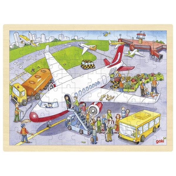 Goki Einlegepuzzle Auf dem Flughafen Steckpuzzle Holzspielzeug Fahrzeuge Kinderpuzzle