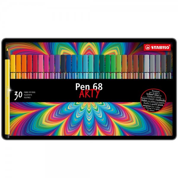 Premium-Filzstift - STABILO Pen 68 - ARTY - 30er Metalletui - mit 30 verschiedenen Farben