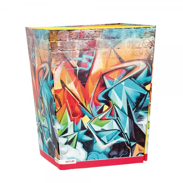 Roth 30,5x21,5x28cm Papierkorb Graffiti faltbar getrennte Müllfächer Pappe Mülleimer Müllkorb Trennsystem