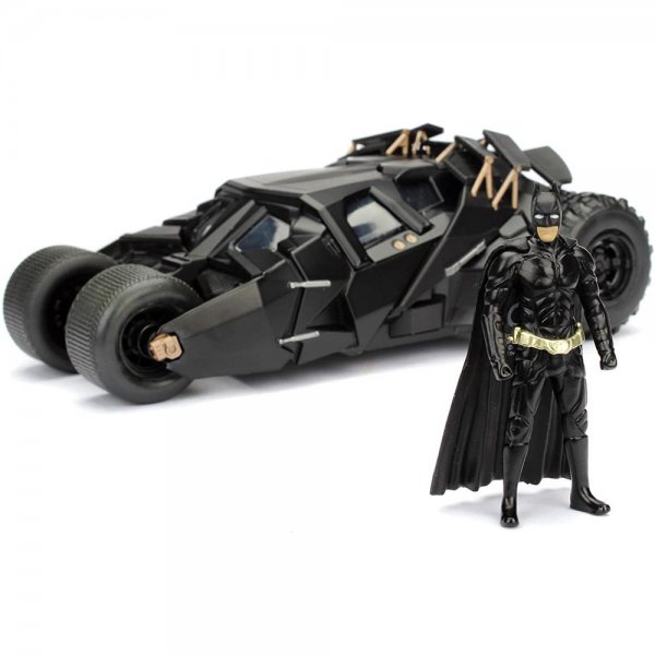 Jada Toys The Dark Knight Batmobil Modellauto 1:24 + Batman Figur Spielfigur Auto Fahrzeug schwarz