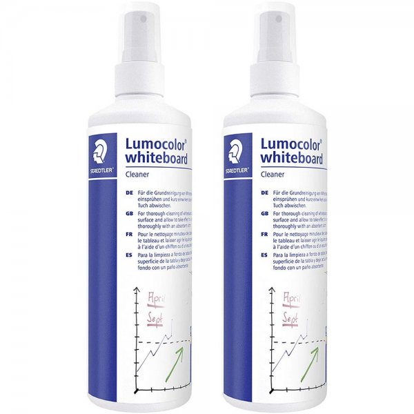 Staedtler Lumocolor 2x Whiteboard Cleaner, Reinigungsspray für Whiteboards, schnelltrocknend, nicht feuergefährlich, Pumpmechanismus