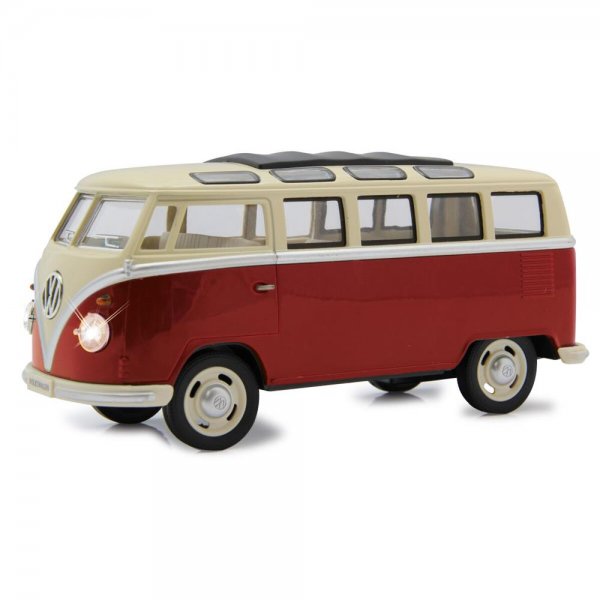 Jamara VW T1 Bus Diecast 1:24 rot mit LED Sound und Rückzugmotor Spielzeugauto Modellauto Fahrzeug