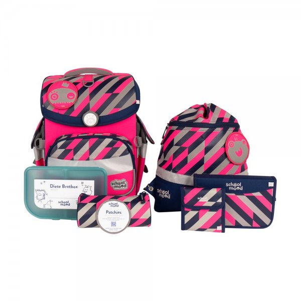 School-Mood Timeless Air+ Schulranzen-Set 7-teilig Yuna Neon Pink Grundschule ergonomische Schultasche mit Rückenpolster