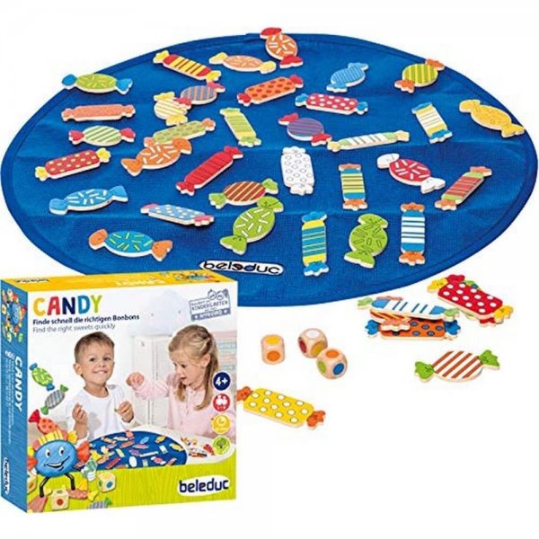 Hape Beleduc Candy Farwürfel Spiel 45 teilig Kinder Familienspiel Süßigkeiten Würfelspiel Würfel