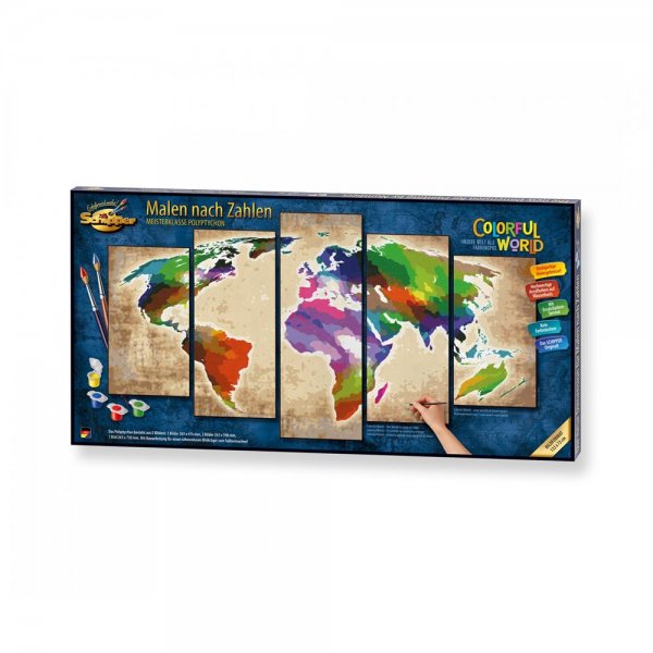 Schipper Malen nach Zahlen Colorful World 132 x 72 cm Polyptychon Weltkarte für Erwachsene