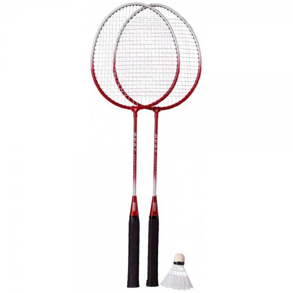 Best Sporting Badminton-Spiel Set mit 2 Schlägern und 1 Badmintonball blau/Silber oder rot/Silber
