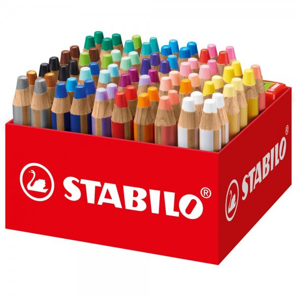 Buntstift, Wasserfarbe & Wachsmalkreide - STABILO woody 3 in 1 - 76er Box mit 4 Spitzern - 24 Farben