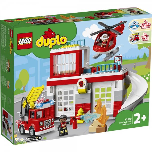LEGO® DUPLO® 10970 - Feuerwehrwache mit Hubschrauber und Feuerwehrauto für Kleinkinder ab 2 Jahre