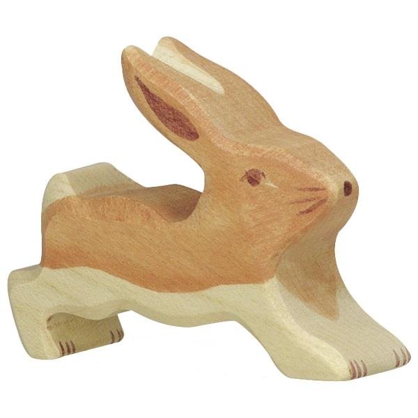 Holztiger Hase klein laufend Holzfigur Bauernhof Tiere Holzhase Kaninchen Holzspielzeug