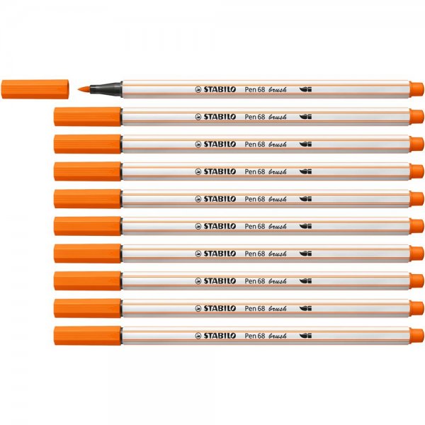Premium-Filzstift mit Pinselspitze für variable Strichstärken - STABILO Pen 68 brush - 10er Pack - gelbrot