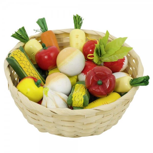 Goki Gemüse im Korb Set 17 teilig Holz für Spielküche Kaufmannsladen