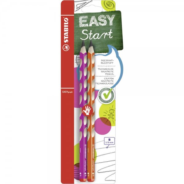 Ergonomischer Dreikant-Bleistift für Rechtshänder - STABILO EASYgraph in pink, orange - 2er Pack - Härtegrad B