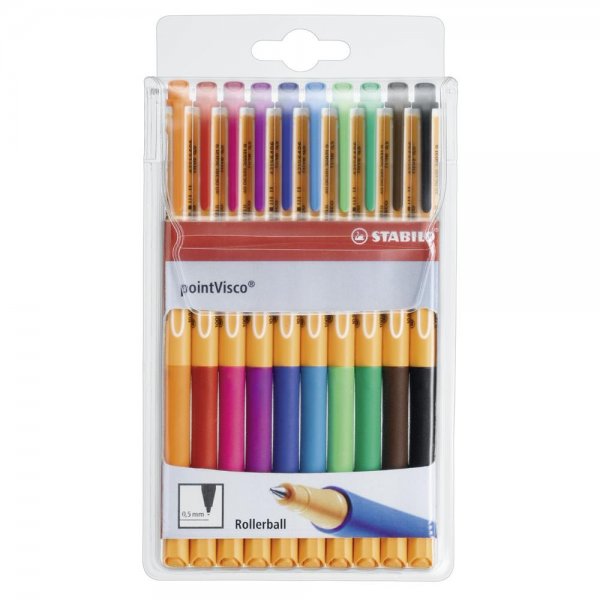 Tintenroller - STABILO pointVisco - 10er Pack - mit 10 verschiedenen Farben