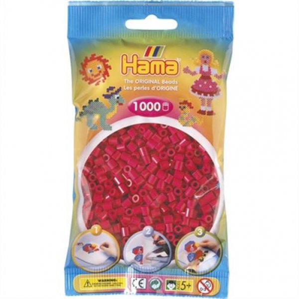 Hama 207-29 - Bügelperlen, 1000 Stück, violettrot Bügelplatte Stiftplatte basteln Jungen Mädchen rot