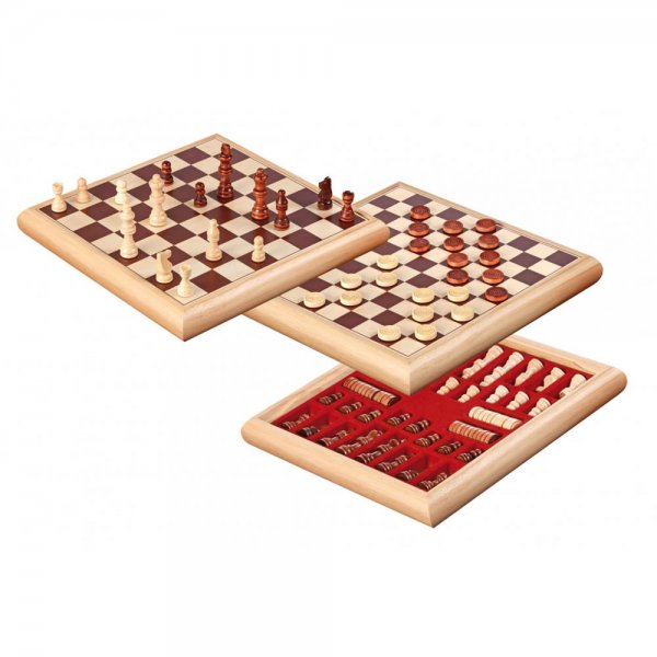 Philos Schach-Dame-Set beidseitig bedrucktes Brett mit Holzbox Brettspiel Gesellschaftsspiel