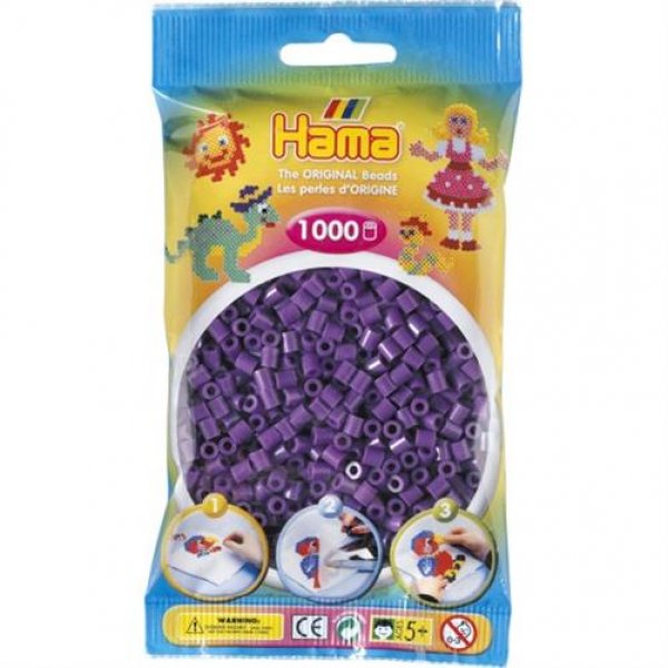 Hama 207-07 - Perlen 1000 Stück, lila Bügelperlen Bügelplatte Stiftplatte basteln Bastelzubehör