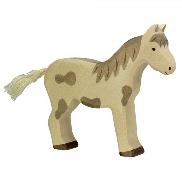 Pferd, stehend, gefleckt, ca. 14 x 2,8 x 15,5 cm, Holzfigur, Holzspielzeug, NEU