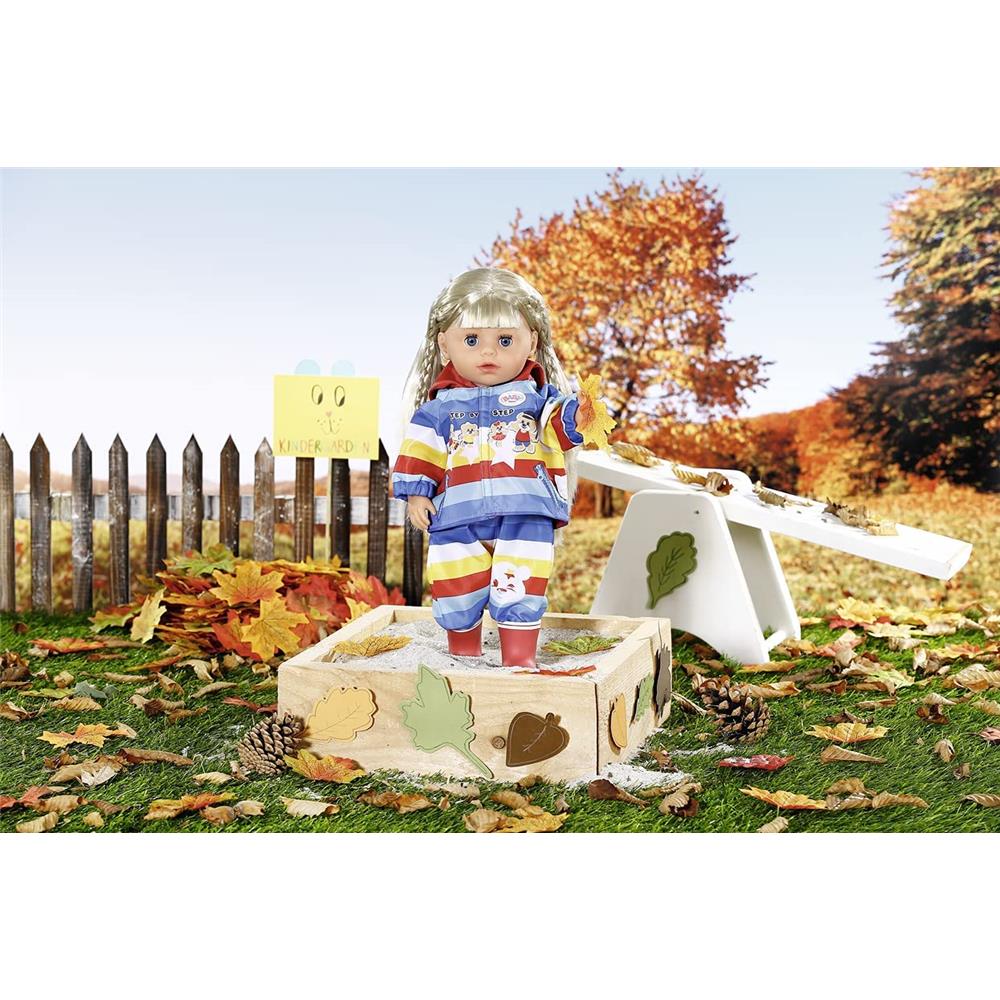 gestreiftes Puppenoutfit Set mit Jacke Zapf Creation 831618 BABY born Kindergarten Matschhose Set 36 cm Hose und Stiefeln
