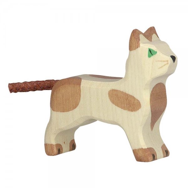 Katze, stehend, klein, ca. 6 x 1,9 x 6 cm, Spielzeug, Holzfigur, Holzspielzeug