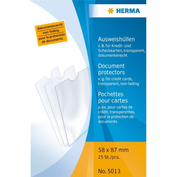 HERMA 5013 Ausweishüllen 58x87 mm für Kreditkarte Scheckkarte 25 Stück/Packung