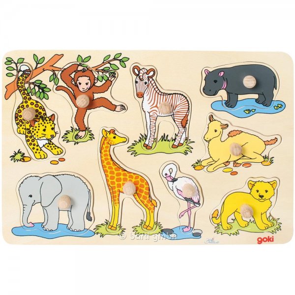 Goki 57829 - Steckpuzzle afrikanische Tierkinder