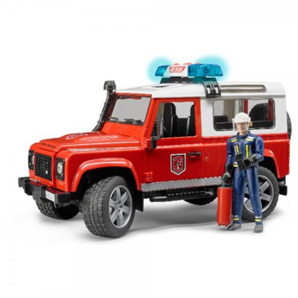 Bruder 02596 Land Rover Defender Station Wagon Feuerwehreinsatzwagen mit Feuerwehrmann