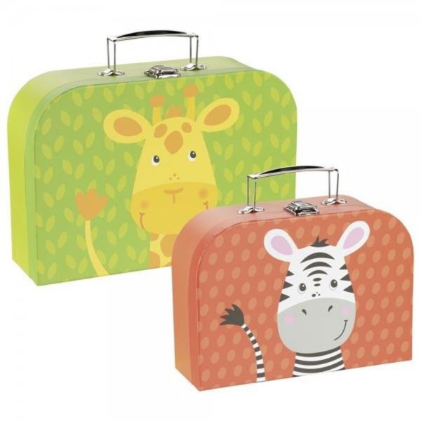 Goki Koffer Set Giraffe und Zebra Pappe mit Griff Aufbewahrungsbox Spielkoffer