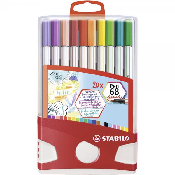 Premium-Filzstift mit Pinselspitze für variable Strichstärken - STABILO Pen 68 brush ColorParade - 20er Tischset - mit 19 verschiedenen Farben