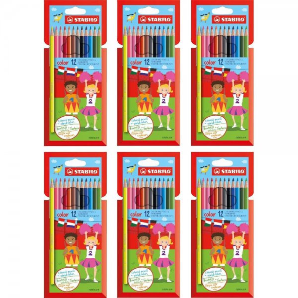 Buntstift - STABILO color - 6x 12er Pack - mit 12 verschiedenen Farben inklusive 2 Neonfarben
