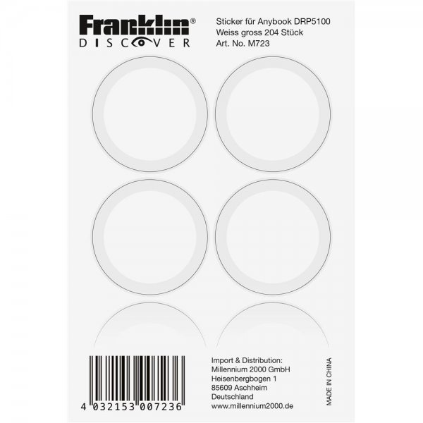 Franklin M723 AnyBook Sticker/Aufkleber Weiß groß 200er Set für Anybook Audiostift DRP-5100