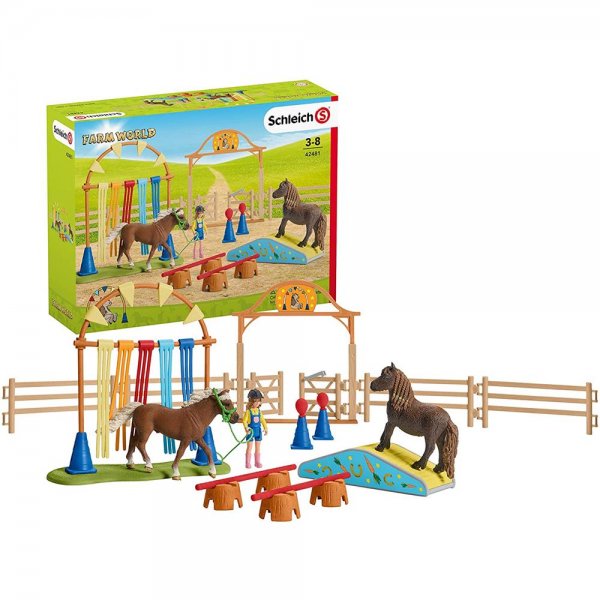 Schleich Farm World 42481 - Pony Agility Training Spielset Spielfiguren Tierfiguren Pferde