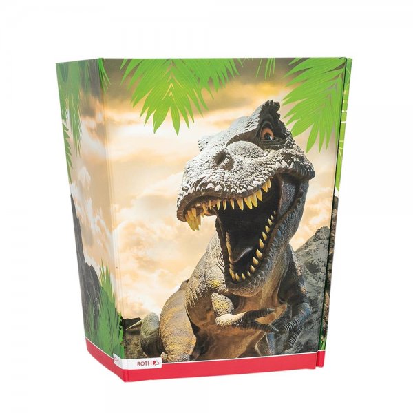 Roth Papierkorb Tyrannosaurus 30,5 x 21,5 x 28 cm aus Pappe faltbar getrennte Müllfächer Dino Grün