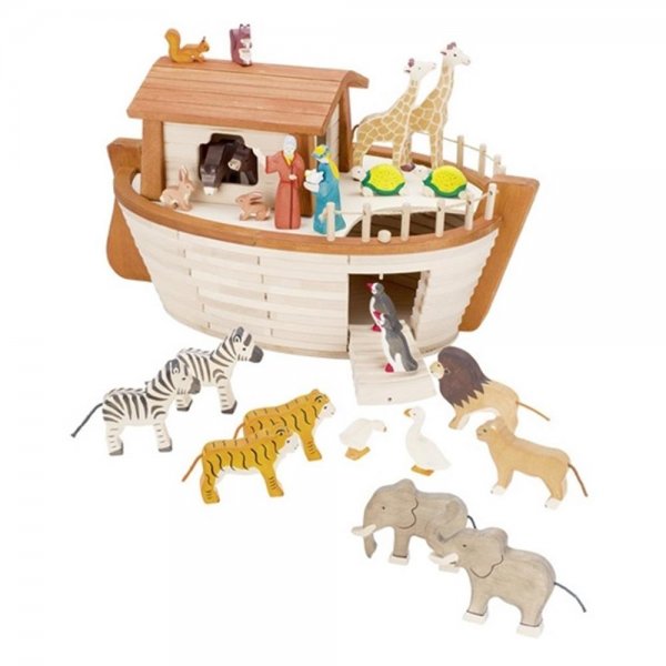 Holztiger Arche Noah Holzspielzeug Schiff mit Figuren und Tieren für Kleinkinder