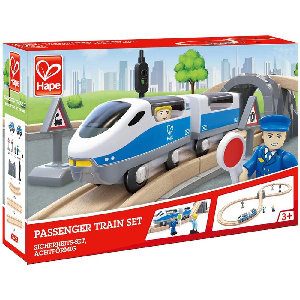 Hape E3729 Eisenbahn-Set achtförmig Schienen-Set mit Zug & Figuren Holzspielzeug 