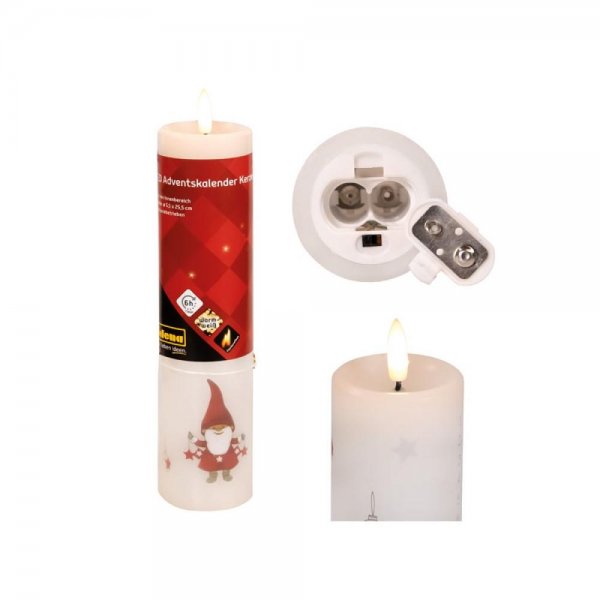 Idena Adventskalender LED Kerze 5,5 x 25,5 cm Warmweiß Timer Weihnachtsbeleuchtung