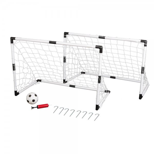Idena 40465 Mini-Fußballtor-Set 2 Mini Fußballtore aus Kunststoff mit Netz, Ball und Ballpumpe Outdoorspielzeug Gartenspielzeug