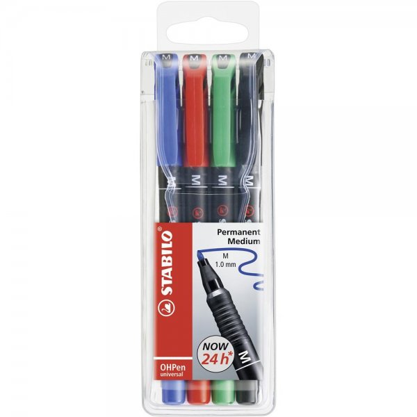 Folienstift - STABILO OHPen universal - permanent medium - 4er Pack - grün, rot, blau, schwarz