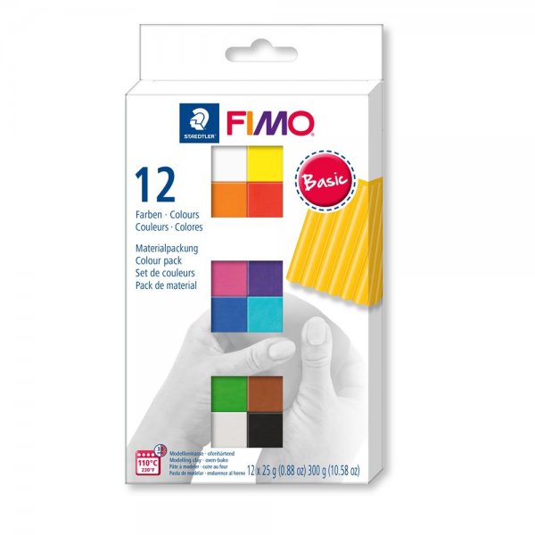 STAEDTLER FIMO® soft Basic Colours 12 Halbböcke á 25 g Modelliermasse ofenhärtend Knetmasse Knete